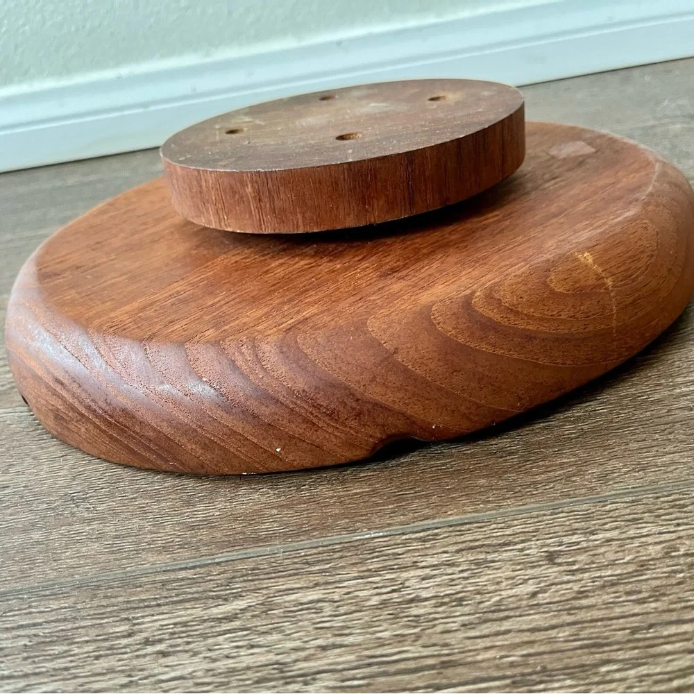 Vintage Teak Wood Lazy Susan Carousel Serving Bowl 12